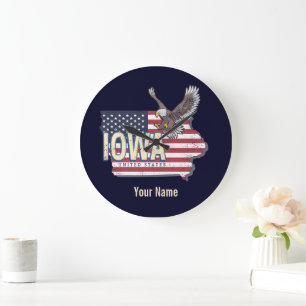 Iowa United Staaten Retro Staat Map Vintag USA Große Wanduhr