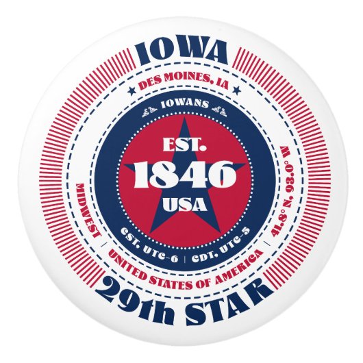 Iowa US Staat Red White Blue Typografy Keramikknauf (Vorderseite)