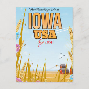 Iowa USA "Der Hawkeye-Staat" Cartoon-Reiseplakat. Postkarte