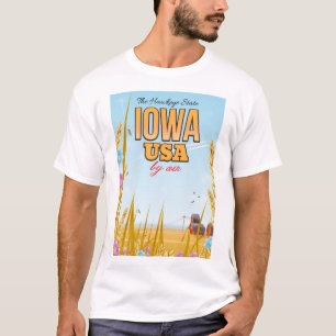 Iowa USA "Der Hawkeye-Staat" Cartoon-Reiseplakat. T-Shirt