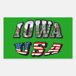 Iowa USA Flag & Staat Foto Text Rechteckiger Aufkleber