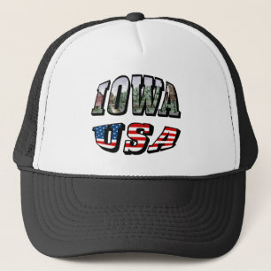 Iowa USA Flag & Staat Foto Text Truckerkappe