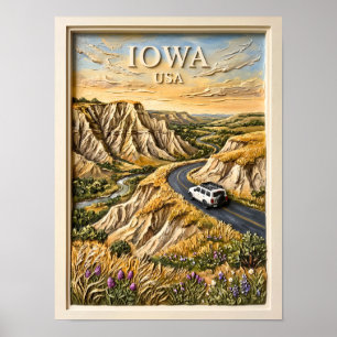 Iowa USA Roadtrip Vintage Loess Hills Natur Kunst Poster
