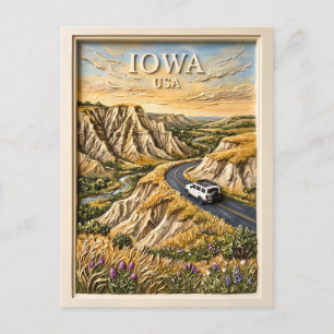 Iowa USA Roadtrip Vintage Loess Hills Natur Kunst Postkarte