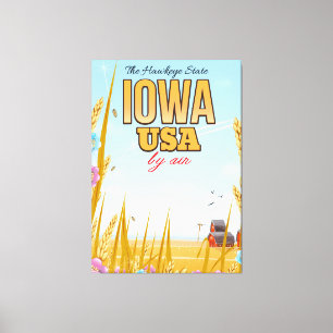 Iowa USA "The Hawkeye Staat" Cartoon Reiseplakat. Leinwanddruck