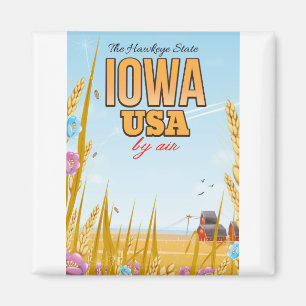 Iowa USA "The Hawkeye Staat" Cartoon Reiseplakat. Magnet