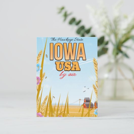 Iowa USA "The Hawkeye Staat" Cartoon Reiseplakat. Postkarte (Stehend Vorderseite)