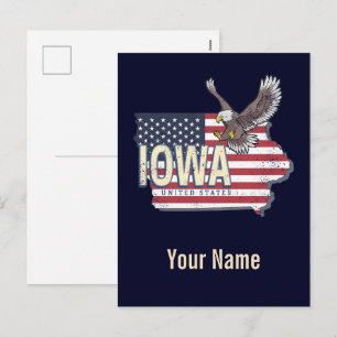 Iowa Vereinigte Staaten Retro-Staatskarte Vintage  Feiertagspostkarte