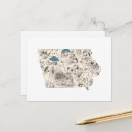 Iowa Vintag Picture Map Antiker Iowan Staat Chart Postkarte