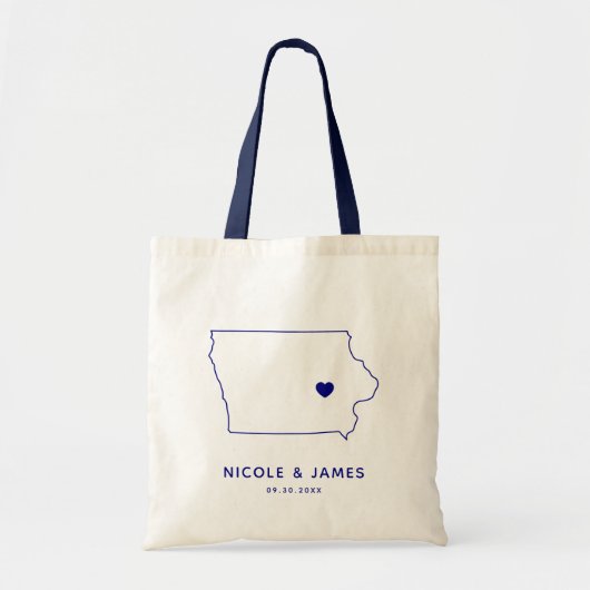 Iowa Wedding Welcome Bag Tasche, Navy Blue Map Tragetasche (Vorne)