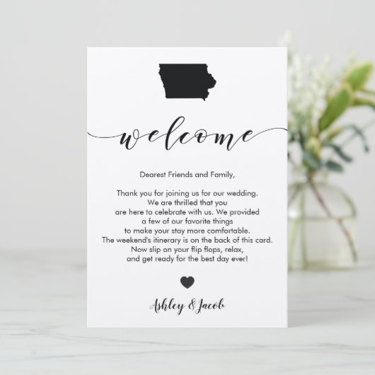 Iowa Wedding Welcome Letter & Itinerary Card Programm (Stehend Vorderseite)