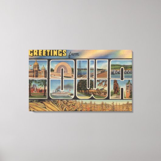 IowaGroße BuchstabenszenenIowa Leinwanddruck (Vorderseite)