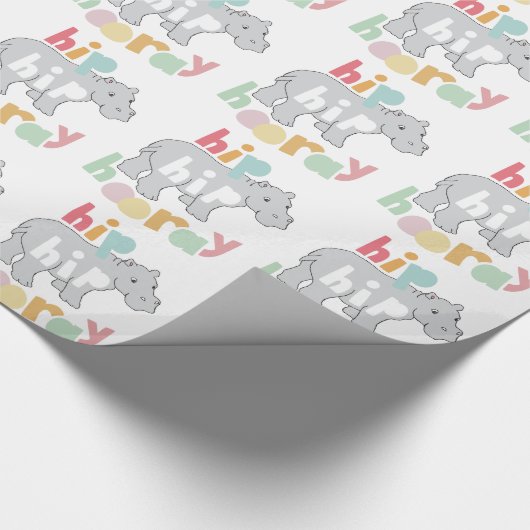 ip Angesagt Hooray Gray Hippo Zeichnend Süße Tier Geschenkpapier (Ecke)