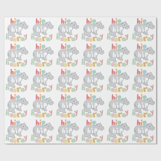ip Angesagt Hooray Gray Hippo Zeichnend Süße Tier Geschenkpapier (Flach)