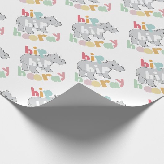 ip Angesagt Hooray Gray Hippo Zeichnend Süße Tier Geschenkpapier (Ecke)