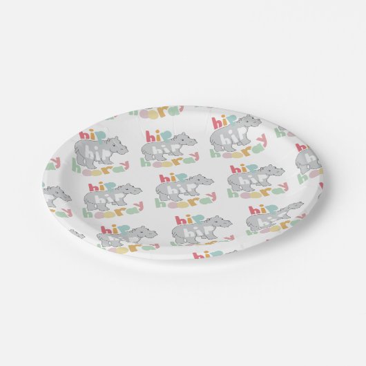ip Angesagt Hooray Gray Hippo Zeichnend Süße Tier  Pappteller (Schrägansicht)