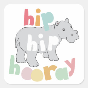 ip Angesagt Hooray Gray Hippo Zeichnend Süße Tier Quadratischer Aufkleber