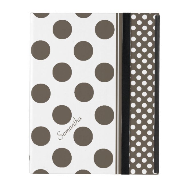 iPad Case Taupe und White Polka Dot Pattern Schutzhülle (Vorderseite Geschlossen)