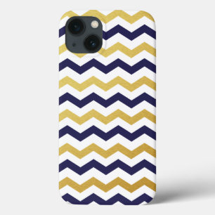 iPad-Fall für Zickzack Gold- und Navy-Blue-Muster iPhone 13 Hülle
