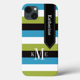 iPad Mini-Fall | Streifen | Blue Green Schwarz-wei iPhone 13 Hülle