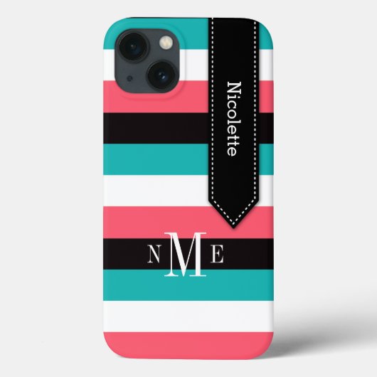 iPad Mini-Fall | Streifen | Türkis, Schwarz, Koral Case-Mate iPhone Hülle (Rückseite)