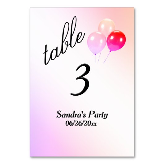 Ipanema Balloons Custom Text Tischnummer (Vorderseite)
