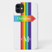iPhone 11 Hülle | Regenbogen Streifen mit Monogram (Rückseite)