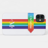 iPhone 11 Hülle | Regenbogen Streifen mit Monogram (Rückseite (Horizontal))