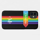 iPhone 11 Hülle | Regenbogen Streifen mit Monogram (Rückseite (Horizontal))
