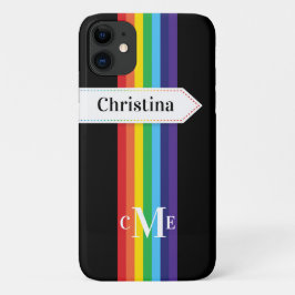iPhone 11 Hülle | Regenbogen Streifen mit Monogram