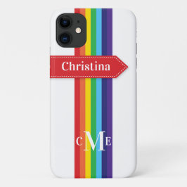 iPhone 11 Hülle | Regenbogen Streifen mit Monogram