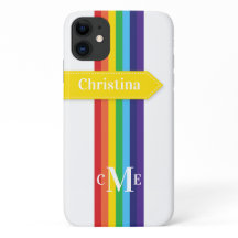 iPhone 11 Hülle | Regenbogen Streifen mit Monogram