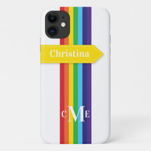 iPhone 11 Hülle Regenbogen Streifen mit Monogram