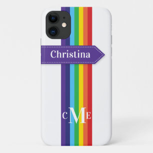 iPhone 11 Hülle Regenbogen Streifen mit Monogram