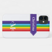 iPhone 11 Hülle | Regenbogen Streifen mit Monogram (Rückseite (Horizontal))