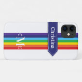 iPhone 11 Hülle | Regenbogen Streifen mit Monogram (Rückseite (Horizontal))