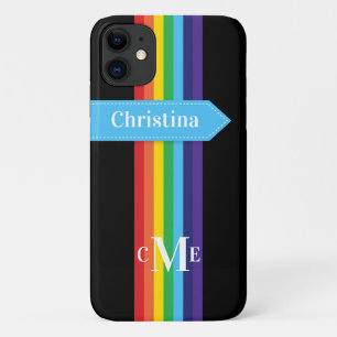 iPhone 11 Hülle Regenbogen Streifen mit Monogram