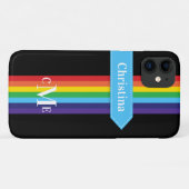 iPhone 11 Hülle | Regenbogen Streifen mit Monogram (Rückseite (Horizontal))