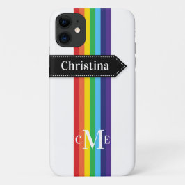 iPhone 11 Hülle | Regenbogen Streifen mit Monogram