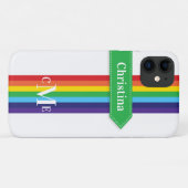 iPhone 11 Hülle | Regenbogen Streifen mit Monogram (Rückseite (Horizontal))