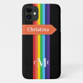 iPhone 11 Hülle | Regenbogen Streifen mit Monogram (Rückseite)