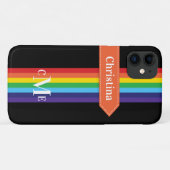 iPhone 11 Hülle | Regenbogen Streifen mit Monogram (Rückseite (Horizontal))