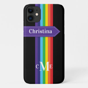 iPhone 11 Hülle Regenbogen Streifen mit Monogram