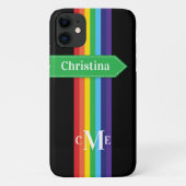 iPhone 11 Hülle | Regenbogen Streifen mit Monogram (Rückseite)