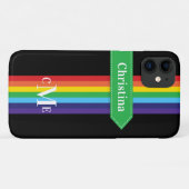 iPhone 11 Hülle | Regenbogen Streifen mit Monogram (Rückseite (Horizontal))