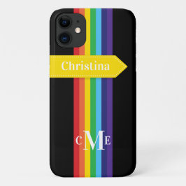 iPhone 11 Hülle | Regenbogen Streifen mit Monogram