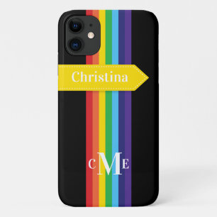 iPhone 11 Hülle   Regenbogen Streifen mit Monogram