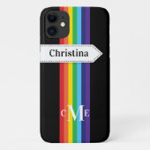 iPhone 11 Hülle | Regenbogen Streifen mit Monogram (Rückseite)