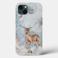 iPhone 13 Fall mit bemaltetem Hirsch & Planet