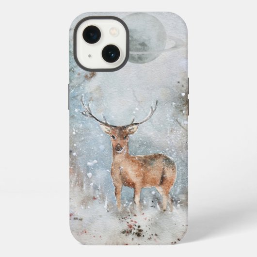 iPhone 13 Hülle mit gemaltem Hirsch & Planet (Rückseite)